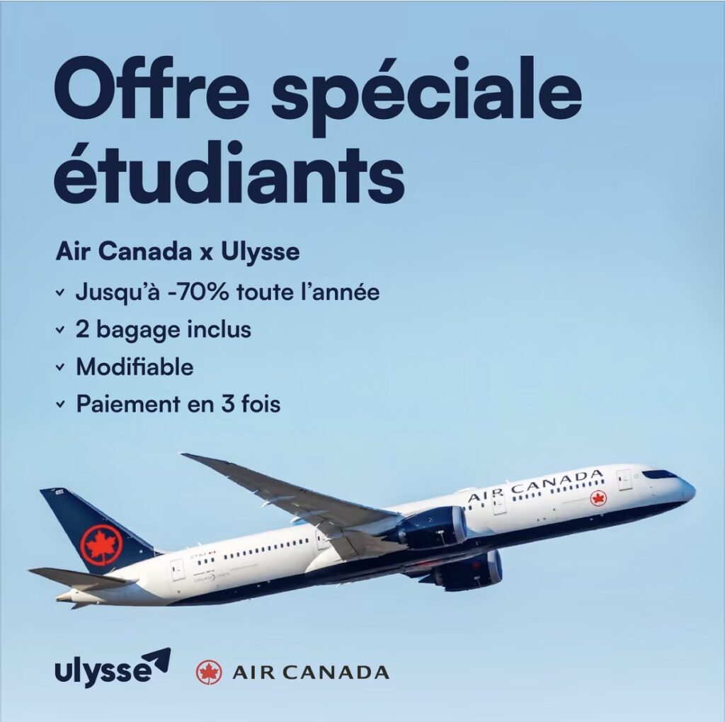 Offre exclusive d'Air Canada & Ulysse réservée aux étudiants